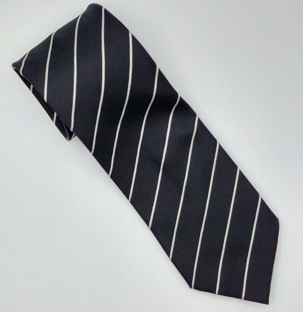 Brioni Handmade 100% Silk Men's Necktie ITALY Luxury Black/Gray Striped EUC